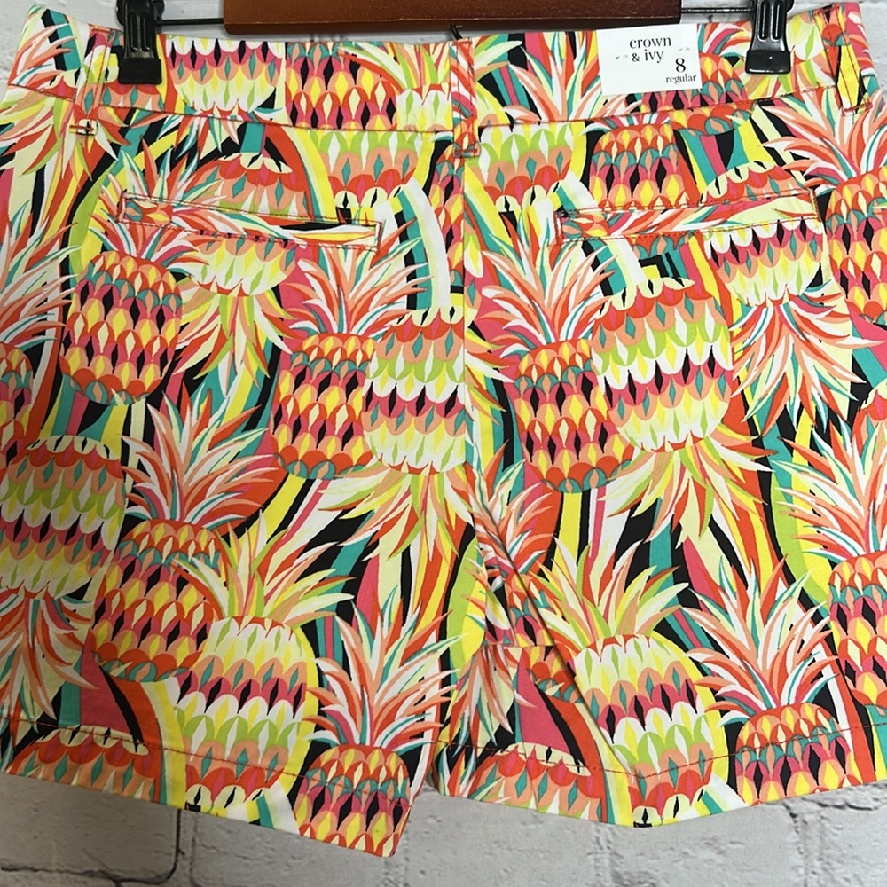 Crown & Ivy Yellow Green Pineapple Print Shorts Size Medium - Picture 11 of 14